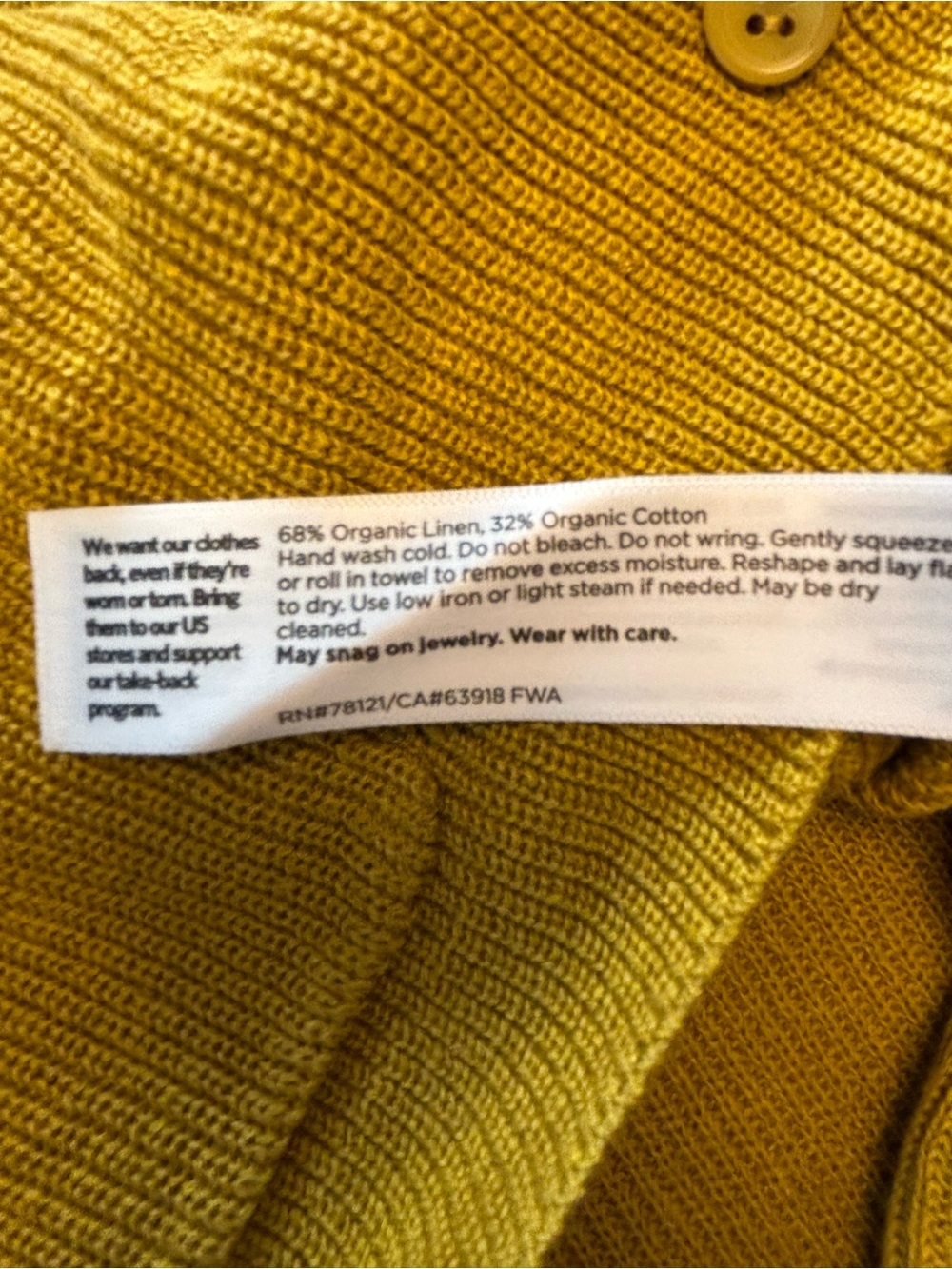 Eileen Fisher Organic Linen/Cotton Gold V-Neck Button Front Cardigan - Picture 6 of 10